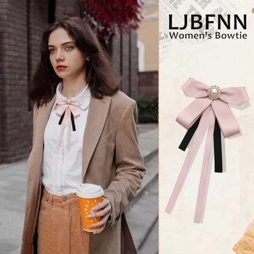 Image of LJBFNN Womens Bow Tie, Clip on Bow Ties Pre Tied Bowtie for Women Girls Ribbon Rhinestone Bow Tie for Shirt Uniform Wedding