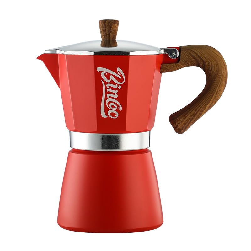 Bincoo Classic Italian Coffee Maker, Moka Pot 6 Cups, Espresso Maker Stovetop Espresso Moka Pot,Single Safety Valve (Red)