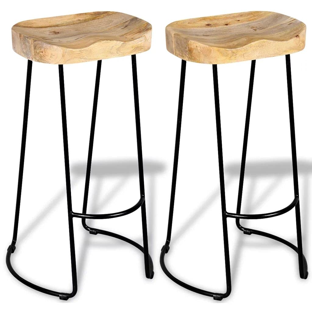 Taburetes de Cocina 2 Unidades Madera Maciza de Mango Taburetes Bajos Cocina