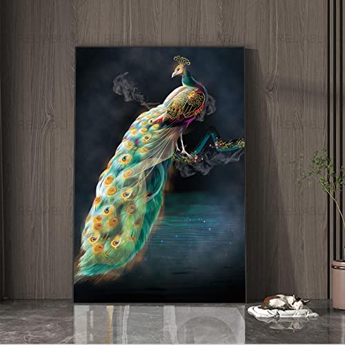 Affiche paon doré coloré foncé pour raviver un mur vide et illuminer un salon sombre