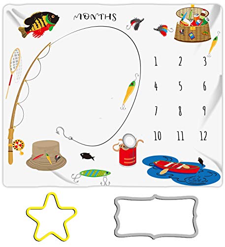 Image of BTZDME3 Baby Monthly Milestone Go Fishing Blanket, 48x40in Newborn Memory Blanket