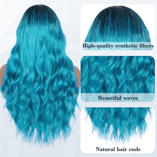 Image of NAYOO Bluish Green Wig for Women,26 Inch Middle Part Lace Hairline Wig