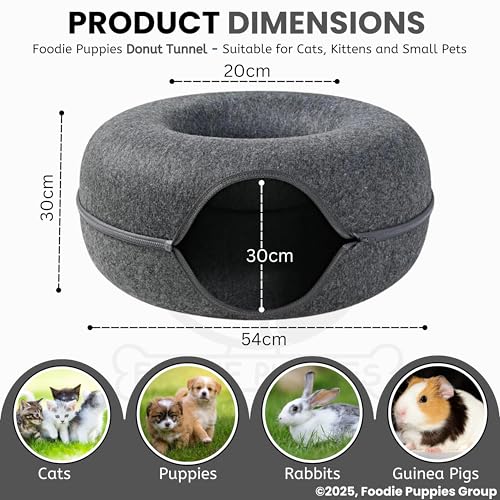 Image of Foodie Puppies Interactive Cats Removable Cave Tunnel with Zipper (Dark Grey, Donut-Shape Tunnel) | Detachable & Spacious Play and Rest Hideout Puzzle Training Cave for Cat, Kitten and Small Animals