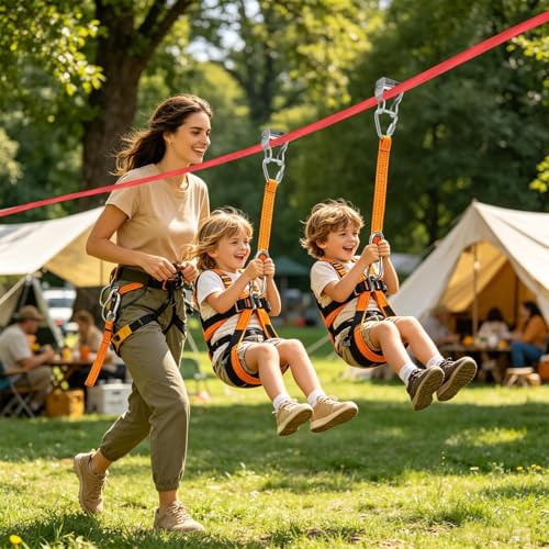 Tyrolienne jardin anti ennui ados avec kit équilibre et câble acier - 2