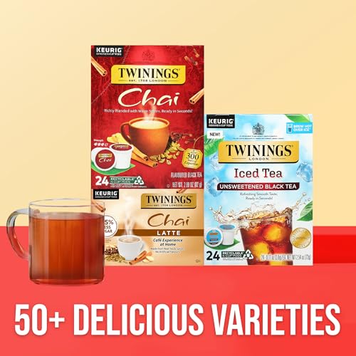 Image of Twinings Chai Black Tea K-Cup Pods for Keurig, 24 Count (Pack of 1), Naturally Sweet and Savoury Spice Flavours, Caffeinated, Enjoy Hot or Iced
