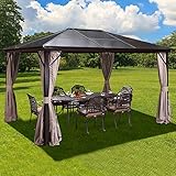 YOLENY 10'x12' Outdoor Hardtop Polycarbonate Gazebo Canopy Curtains Aluminum Frame with Netting for...