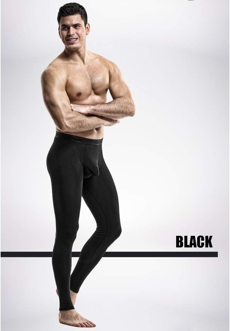 Ouruikia Men's Thermal Underwear Thermal Bottoms Long Johns Bottoms Thermal Pants 2 in 1 Underwear - Image 2