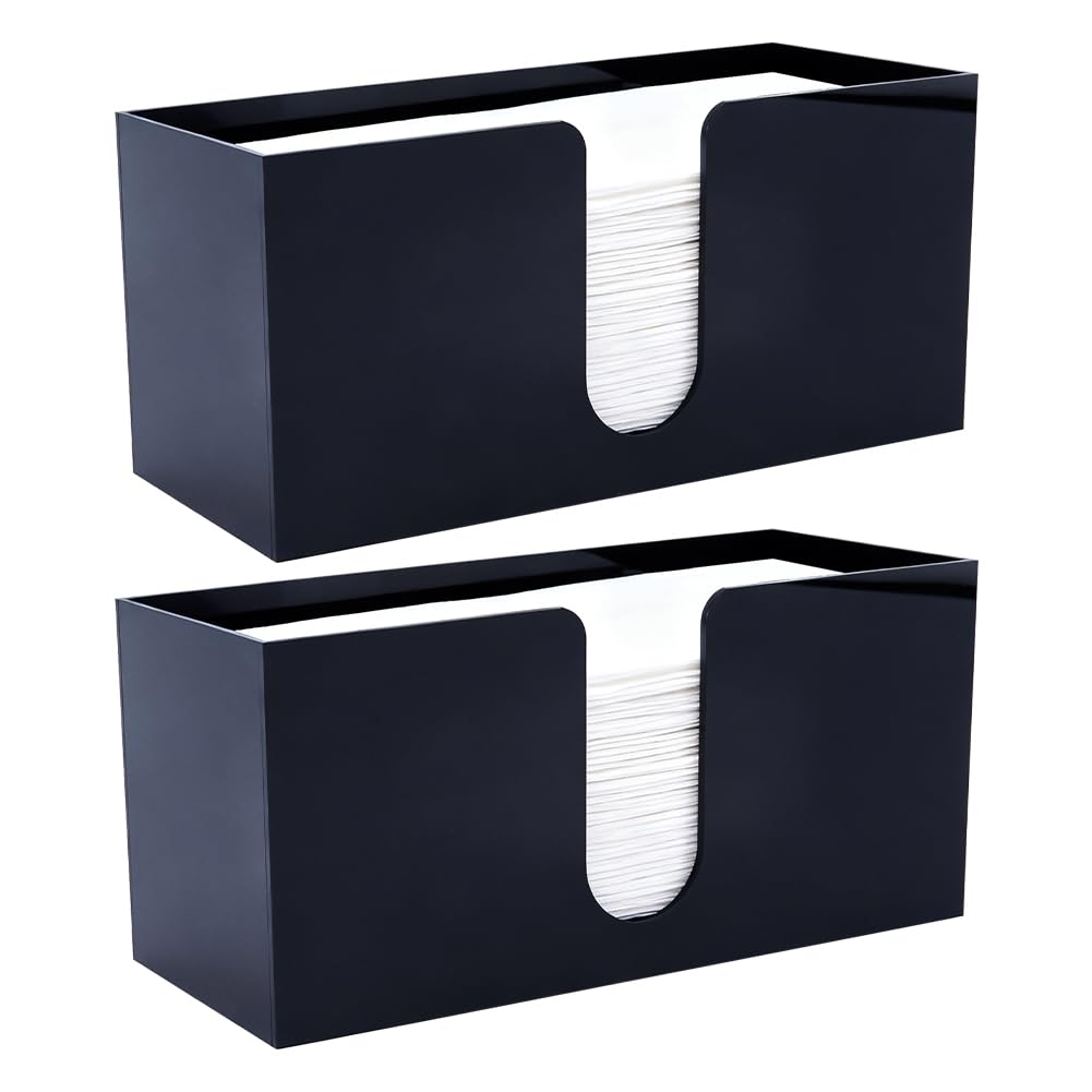 DICOSMETIC Lot de 2 distributeurs de serviettes en papier en acrylique noir pour comptoir - 27 x 10,5 x 12,7 cm - Porte-serviettes à trois volets pour salle de bain, toilettes, cuisine