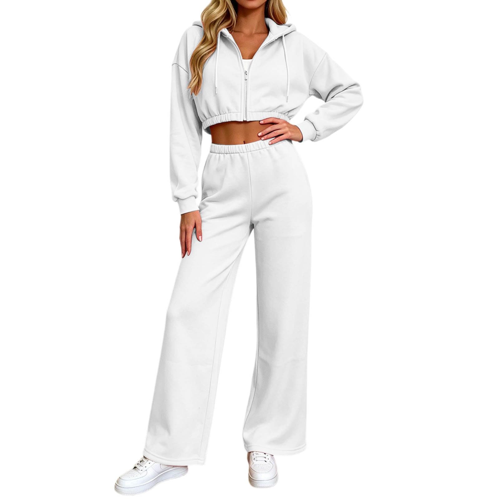 Chándal para mujer con sudadera corta de invierno y pantalón holgado 7