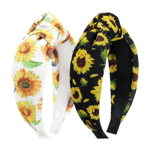 ONENINEDREAM 2Pcs Yellow Headbands for Women Sunflower Girls Knotted Headband Summer Hair Accessories for Toddlers Baby Kids Teen Girl Outfits