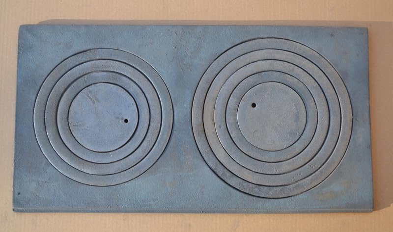 SEZAM Placa de fundición para horno con 2 agujeros, 62 x 32 cm, placa de carbón de hierro fundido gris