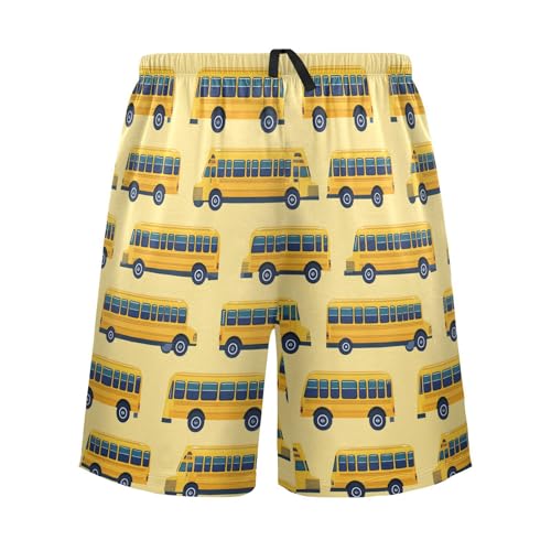 Vdsrup Mens Pajama Shorts Yellow School Buses Sleep Shorts Men Pajama Bottoms With Pockets Drawstring Lounge S2