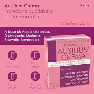 Deakos Ausilium Crema - Crema per Cistite e Benessere Intimo - Con D-Mannosio e Acido Ialuronico - Senza Parabeni, Siliconi e Petrolati - 15 Bustine monodose
