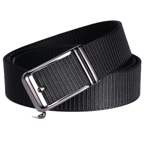 Men Casual Woven Nylon Belt for Golf Jeans 1-1/2 Inch Wide No Holes Invisible Shaped Alloy Buckle Belt