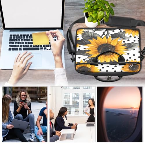 Funda para laptop de 15 pulgadas con diseño retro de girasoles y lunares, maletín delgado para computadora portátil con correa para hombro, bolso mensajero para mujeres y hombres, funda para trabajo, oficina y viaje miniatura 6