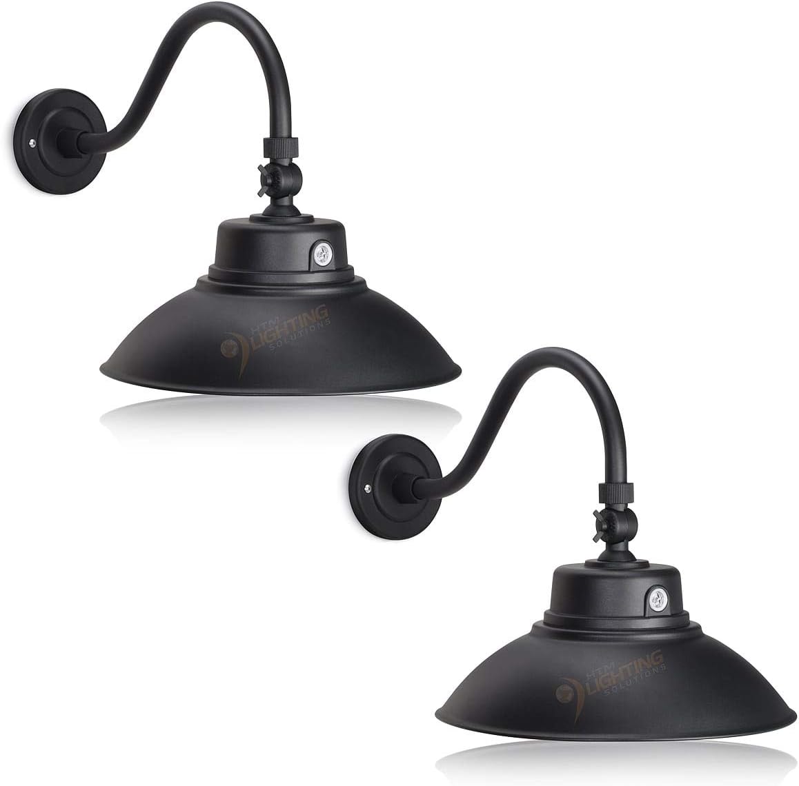 2 Pack - 14in. Black Gooseneck Barn Light LED Fixture for Indoor/Outdoor Use – Photocell Included - Swivel Head - 42W - 3800lm - Energy Star Rated - ETL Listed - Sign Lighting - 3000K (Warm White)