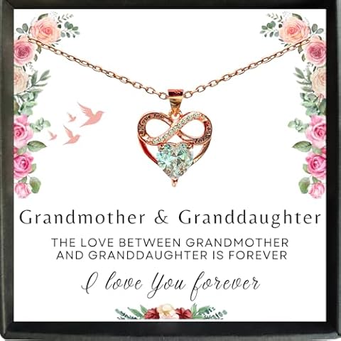 DREMINOVA Gifts for Grandma & Granddaughter Infinity Heart Pendant Engraved I LOVE YOU FOREVER Infinite Love Necklace 18K Gold Rose (Standard box, Grandmother & Granddaughter, Infinity Heart) Cover
