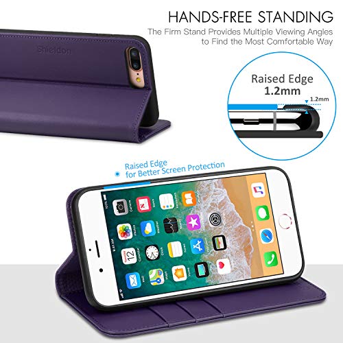 Shieldon Iphone 8 Plus Case, Iphone 7 Plus Wallet Case, Genuine Leather Iphone 8 Plus Flip Magnetic Cover Card Slots Holder Kickstand Tpu Shockproof Case Compatible With Iphone 7Plus - Dark Purple #TOP4