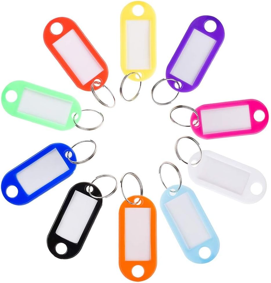 WOILLIO 50 Pack Tough Plastic Key Tags, Keychain Tags with