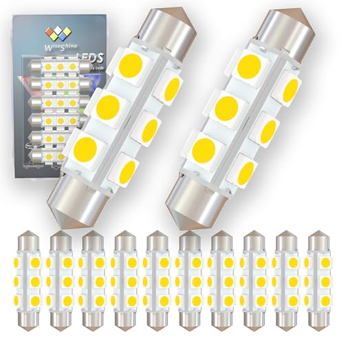Wiseshine 360 deg 42mm DC 12V 561 Led Bulb Natural White,562 567 566 212-2 LED Festoon Bulb for Automotive Interior Reading Map Glove box Lights Non Polarity(Pack 12)