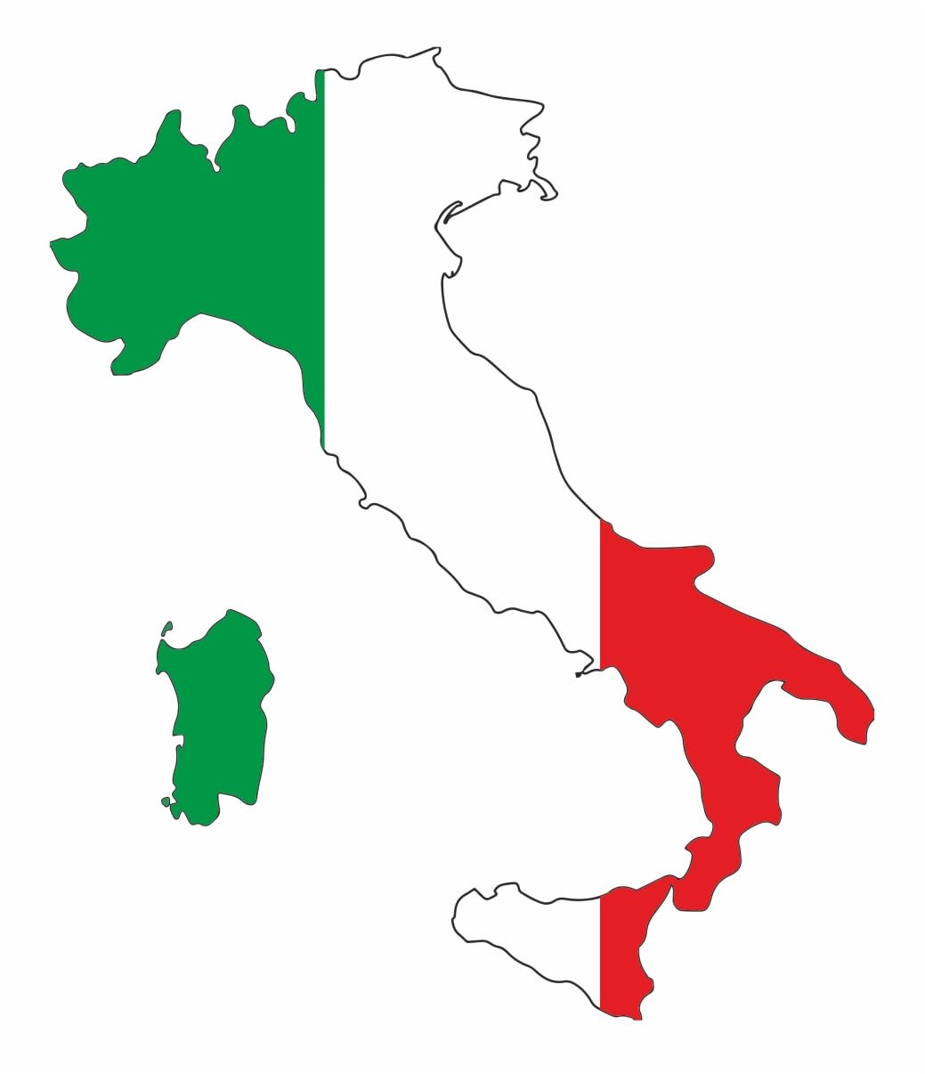 Italy Map Silhouette Flag Vinyl Sticker, 96mm by 82mm, Car Van iPad Laptop Decal