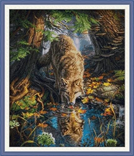 Image of Rosyfoxes Cross Stitch Kits Stamped Full Range of Embroidery Starter Kits for Beginners DIY 14CT 2 Strands - Printed kit Wolf (Printed) 18.5x21.7 inches