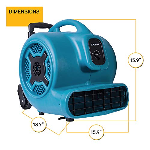 Image of XPOWER P-830H Pro 1 HP 3600 CFM Centrifugal Air Mover, Carpet Dryer, Floor Fan, Blower, Telescopic Handle and Wheels, for Water Damage Restoration, Janitorial, Plumbing, Home Use