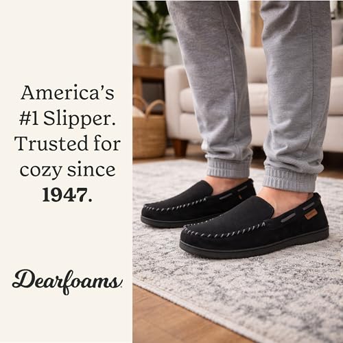Image of Dearfoams Men's Keaton Moccasin House Shoes With Memory Foam, Indoor Slippers With Wide Widths