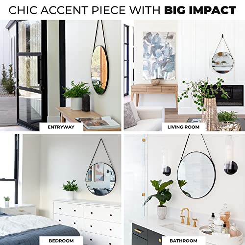 Circular Mirror Black 24 Inch - Round Mirror For Wall Decor With Decorative Hanging Leather Strap - Large Circle Mirror For Entryway, Bathroom, And Bedroom. #TOP7