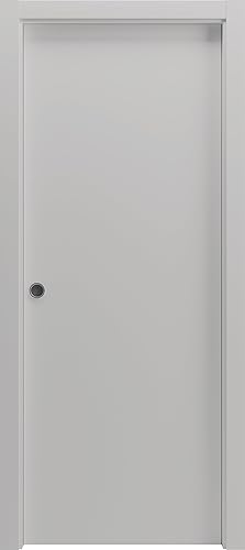 Moderna puerta corredera de bolsillo Planum 0010 con marco de seda blanca, juego de herramientas de pista de tiradores para puerta de armario