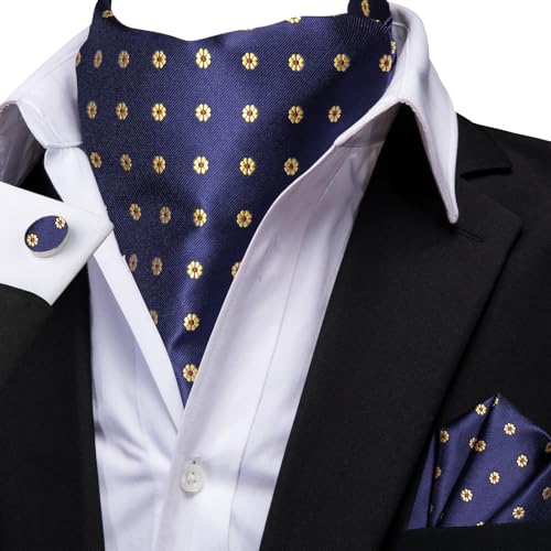 Image of Dubulle Paisley Floral Ascot for Men Self Tie Mens Cravat and Pocket Square Cufflinks Wedding