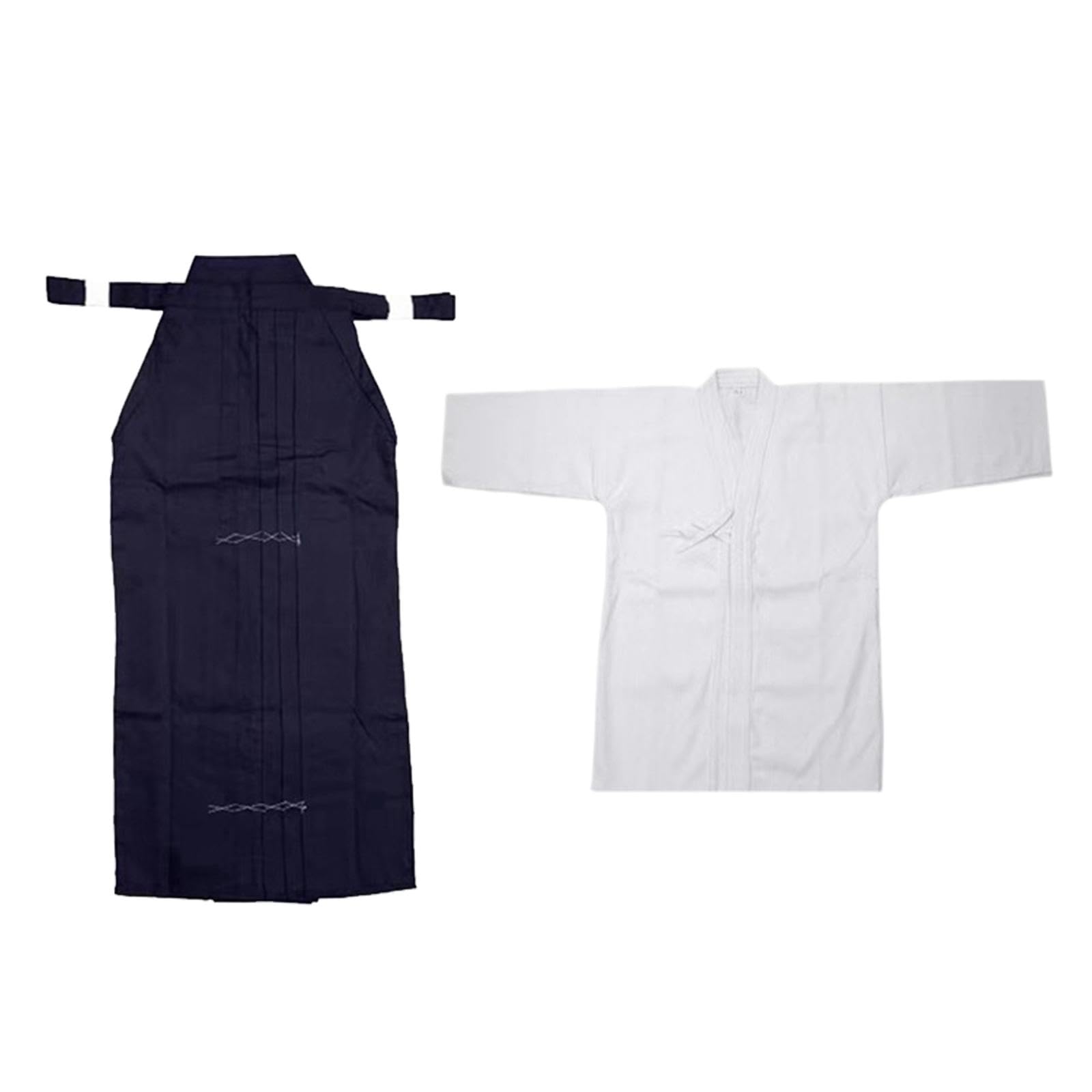 Kendo Hakama Set Completo Abbigliamento Arti Marziali Abito Samurai Aikido Kimono Tradizionale Poliestere per Allenamento- Bianco e blu