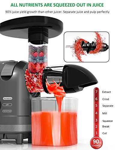Masticating Juicer, Homgeek Cold Press Juicer with Quiet Motor, Slow Juicer for Vegetables, Wheatgrass and Fruits