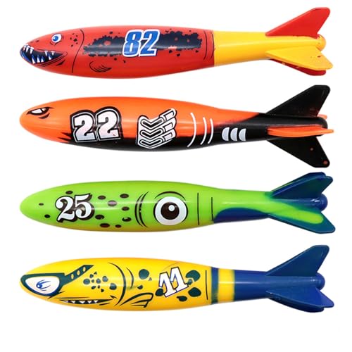 4Pcs Torpedo Diving Toys for Swimming Pool Sinking Toys Swimming Sinkers for Kids Dive Torpedo Swim Pool Sinkers Bath Torpedo Water Toy Underwater Training Pool Toys for Kids 7-12 Girls Boys Pool Game