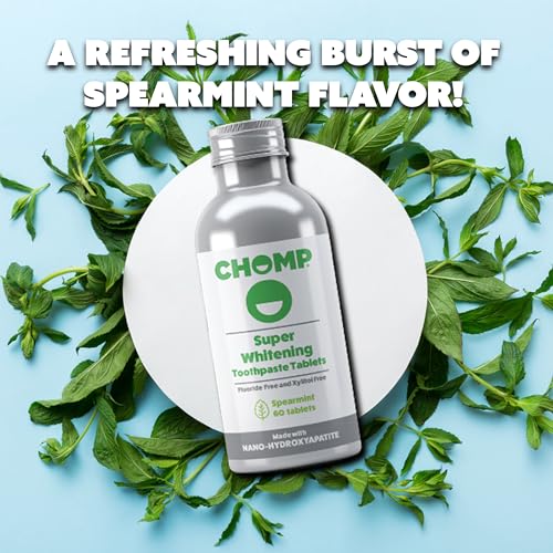 Image of Chomp Super Whitening Toothpaste Tablets, Spearmint, 60 Count | Enamel Remineralization, Reduces Tooth Sensitivity