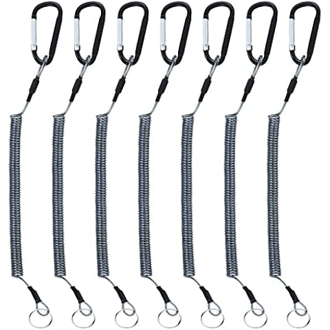BB Hapeayou Fishing Lanyard Heavy Duty Retractable Coiled Tether with Carabiner and Split Ring for Pliers, Boating, Tools (Style 2) Cover