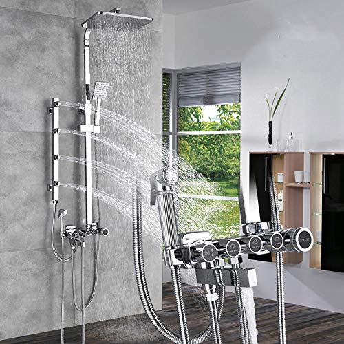 Robinet de douche chromé avec mitigeur bain-douche et effet pluie - 4