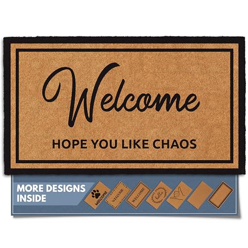Barnyard Designs Natural Coco Coir Heavy Duty Backing Doormat - Large Cute Non-Slip Front Door...