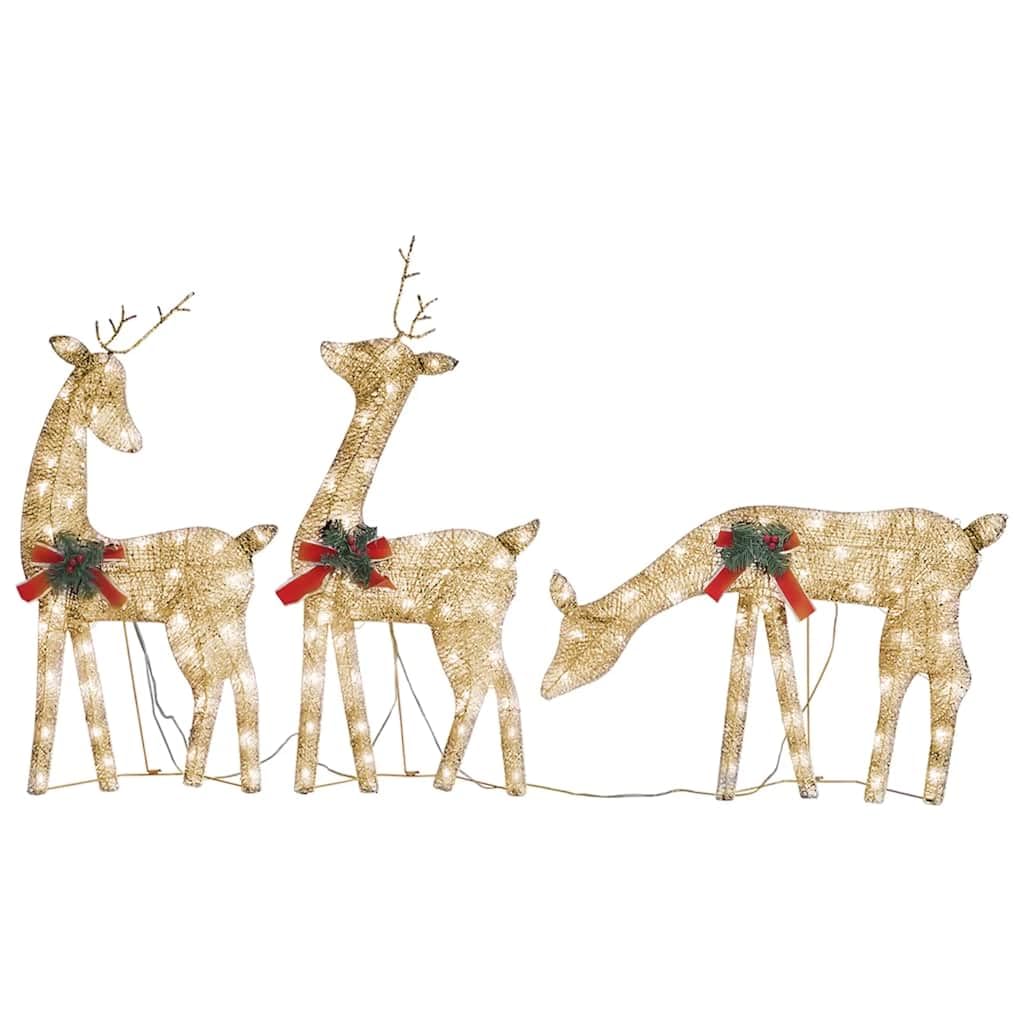 Weihnachts Rentier Familie Dekoration mit 90 LEDs, Beleuchtete Rentier-Figur für Innen und Außen, 8 Lichtmodi, Gold, Warmweiß, Wetterfestes Design