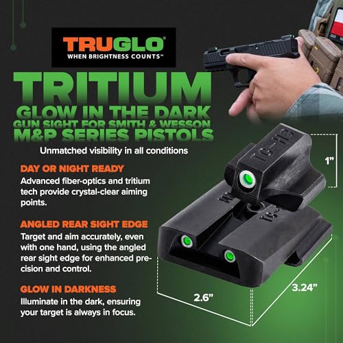 TruGlo Pistol Optic, Glow in the Dark Green/White Dot Sight for Smith & Wesson M&P Series Pistols, Tritium
