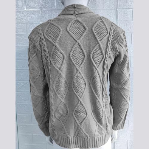 ADHOWBEW Cardigan Sweaters for Men Button Down Knitted Long Sleeve with Pockets Fall V Neck Shawl Collar Winter Coat4
