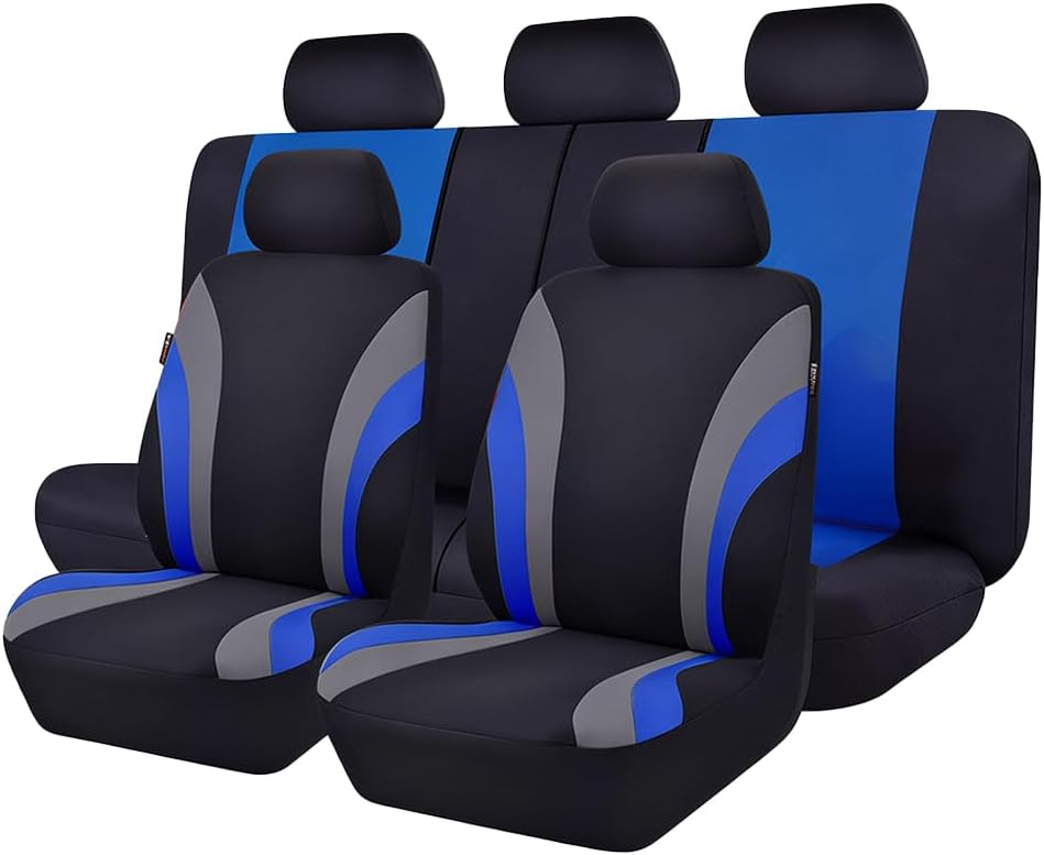 Car Seat Covers Full Set, Sports Breathable Mesh Vehicle Front & Rear Seat Protectors, Automotive Interior Protection Accessories, Universal Fit (Blue)