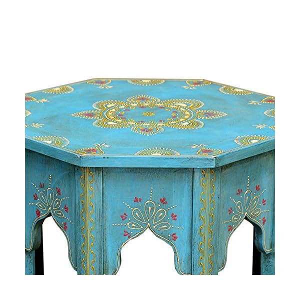 Casa Moro Oriental Coffee Table Moroccan Side Table Saada Blue L Height 45 Diameter 38 cm Hand-Painted Handmade Flower Stool Vintage Table MA32-47-C-L - Image 3