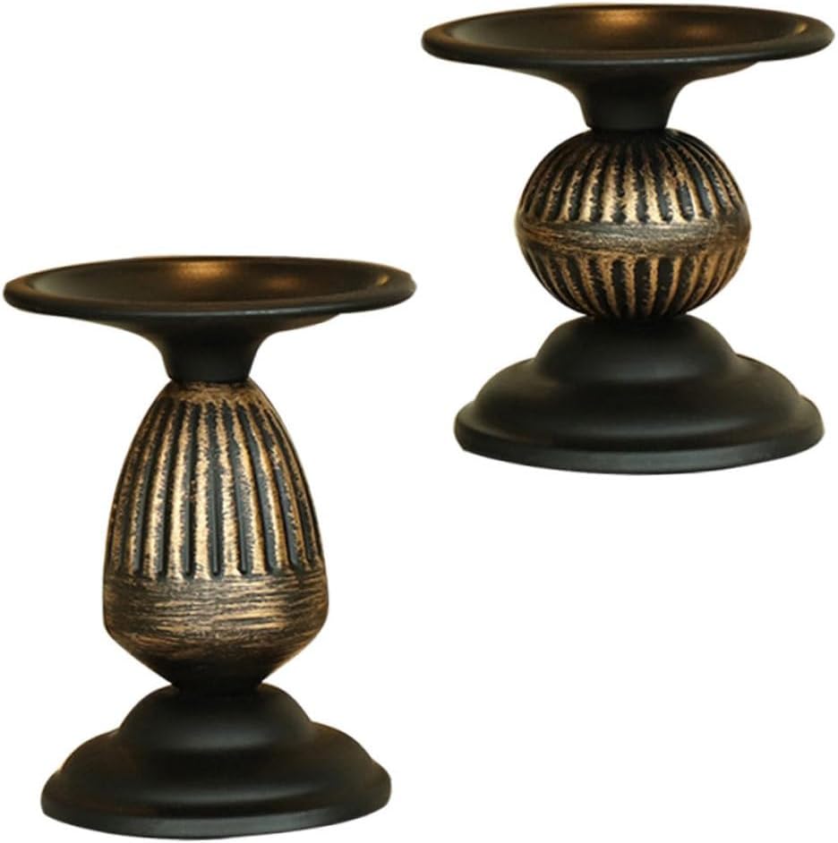 2pcs Black Metal Candle Holder Set Vintage Rustic Tealight Candle Shelf for Home Dining Table Decor