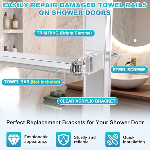 Image of Clear Acrylic Shower Door Towel Bar Brackets with Bright Chrome Sleeve