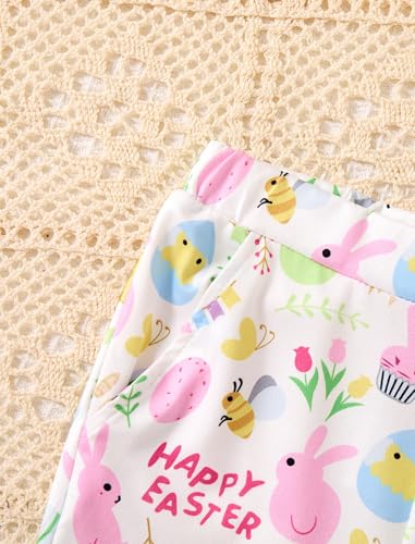 Image of Easter Outfit Toddler Girl Bunny Print Short Sleeve Tee Shirt Cute Flare Pants Easter Outfits for Girls 2-6T