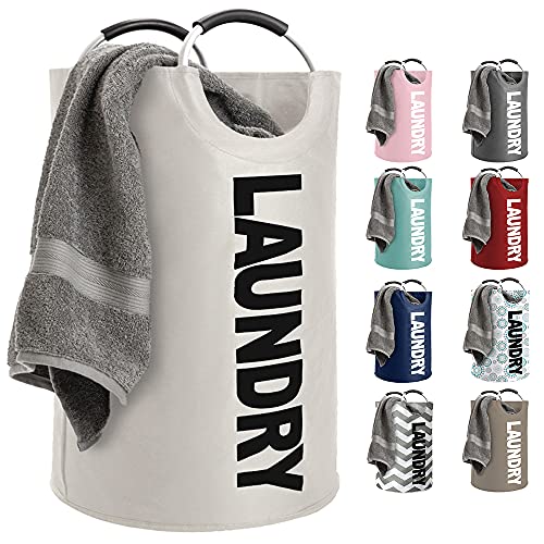 Gorilla Grip Large Laundry Basket, Collapsible Fabric Hamper, Padded Handles, Tall Foldable Clothes Baskets, Durable Linen Bins, Easy Carry Bags, Hampers for Kids Bedroom, College Dorms, 82L, Linen