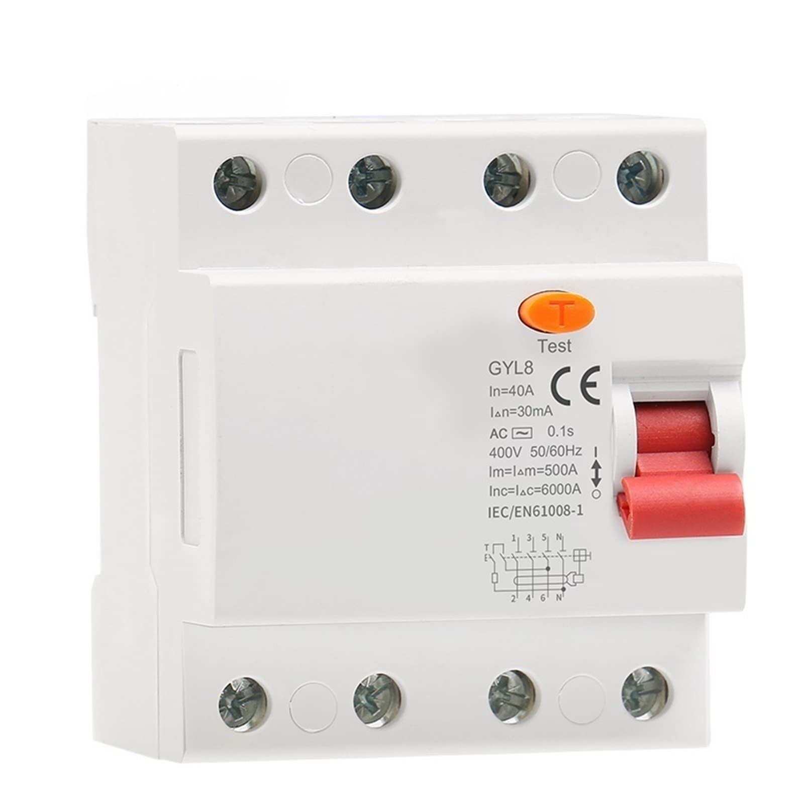 Interruptor diferencial electromagnético GYL8 3 fases + N 4P 25A 40A 63A 1 Uds (Size : 4P 40A, Color : 100mA)