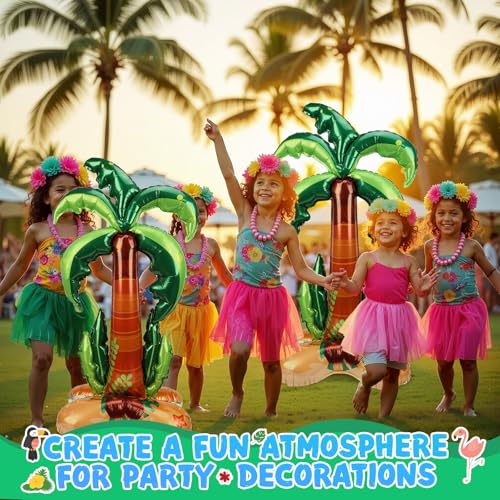 Image of PHOGARY 2 Pcs Big Palm Tree Balloons, Standing Inflatable Palm Tree Foil Balloon for Luau Hawaiian Birthday Party Decorations Pool Tropical Jungle Summer Beach Party Supplies