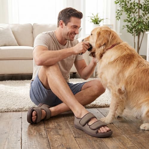 Image of WALKFUN Men's Slippers with Arch Support, Adjustable Open Toe Shoes for Men, Diabetic Sandals with Memory Foam for Plantar Fasciitis